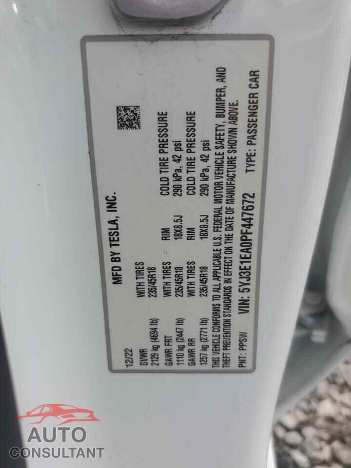 TESLA MODEL 3 2023 - 5YJ3E1EA0PF447672