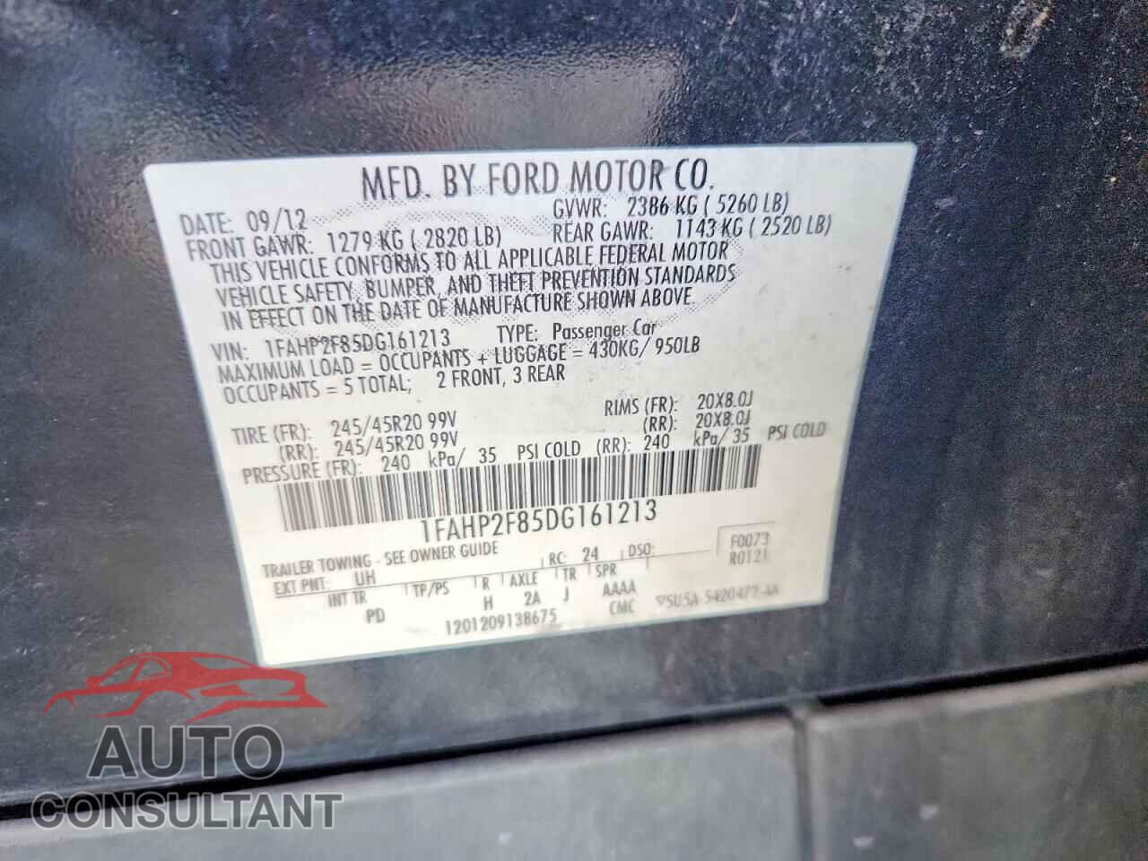 FORD TAURUS 2013 - 1FAHP2F85DG161213
