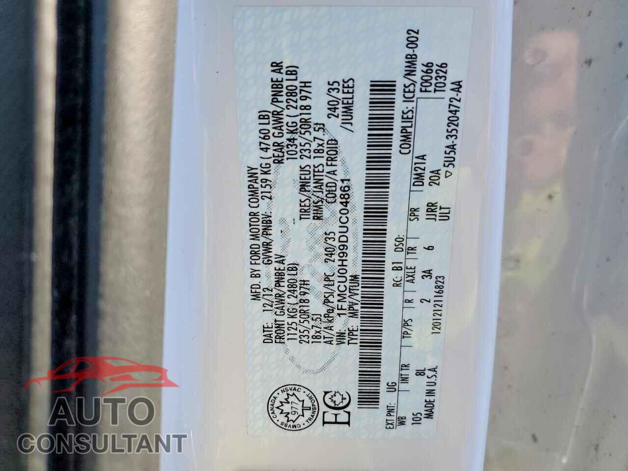 FORD ESCAPE 2013 - 1FMCU0H99DUC04861