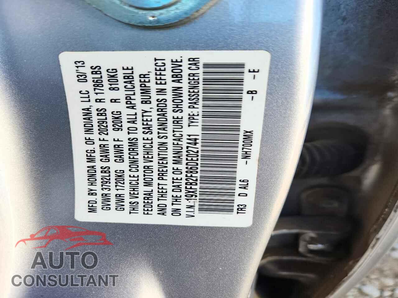 HONDA CIVIC 2013 - 19XFB2F86DE027441