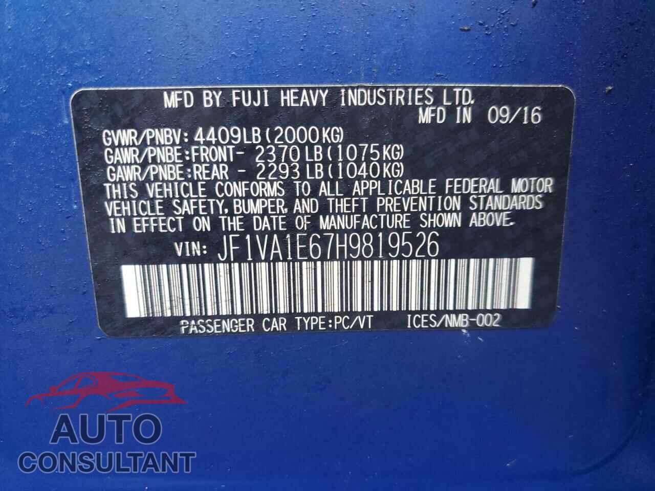 SUBARU WRX 2017 - JF1VA1E67H9819526
