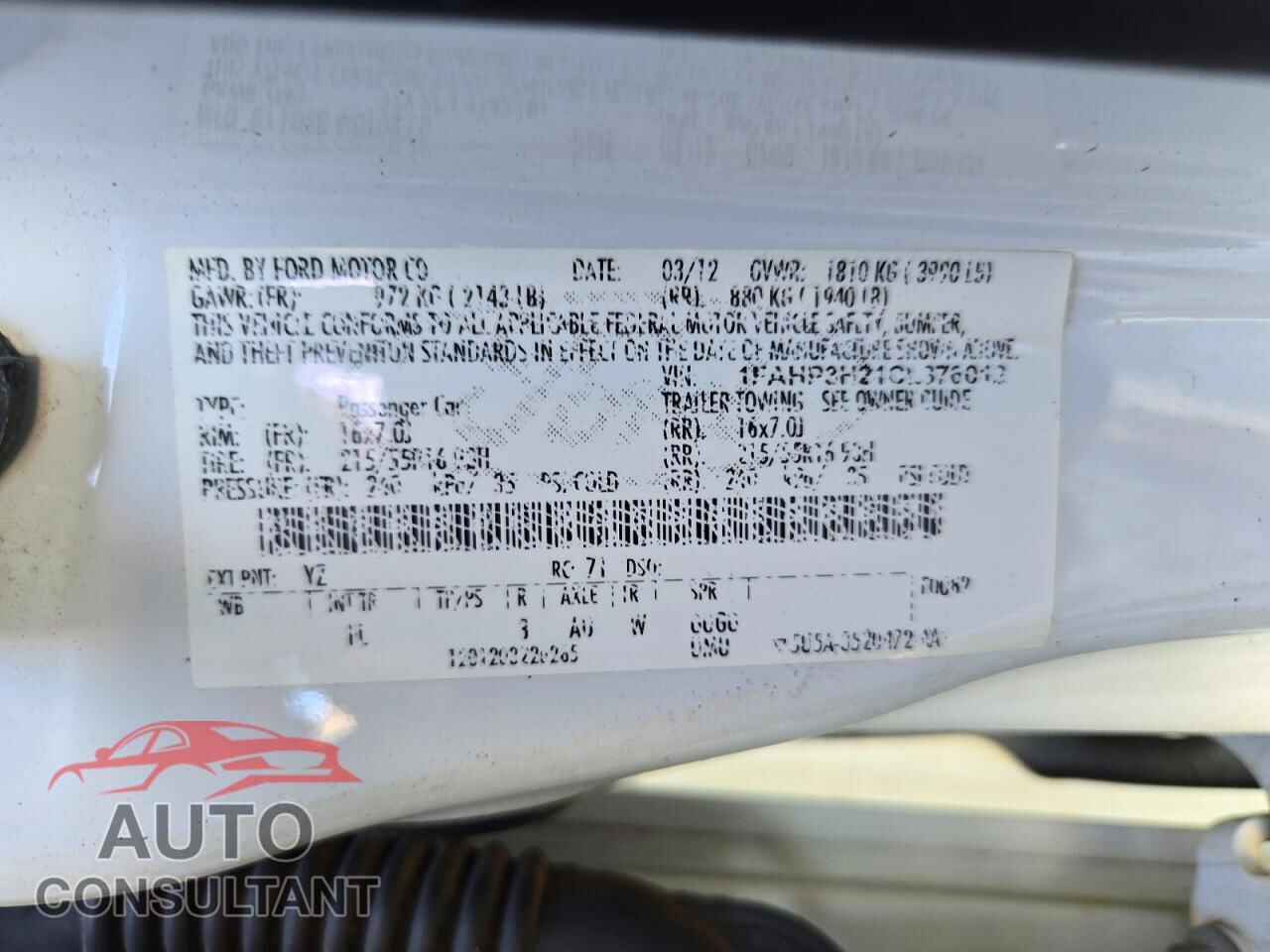 FORD FOCUS 2012 - 1FAHP3H21CL376012