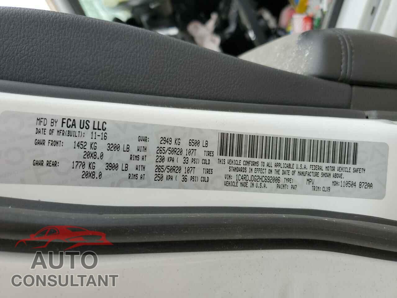 DODGE DURANGO 2017 - 1C4RDJDG2HC692006