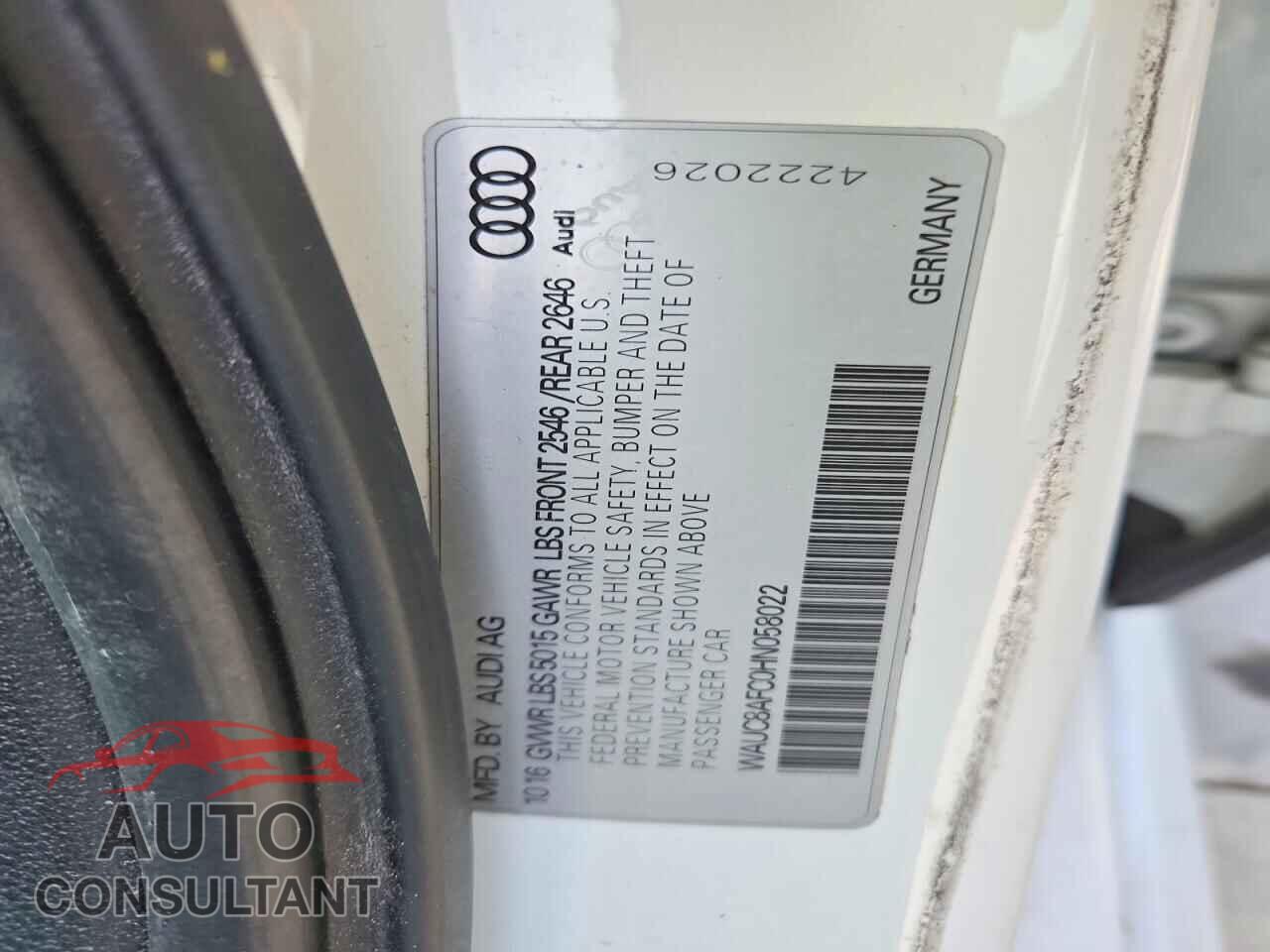 AUDI A6 2017 - WAUC8AFC0HN058022