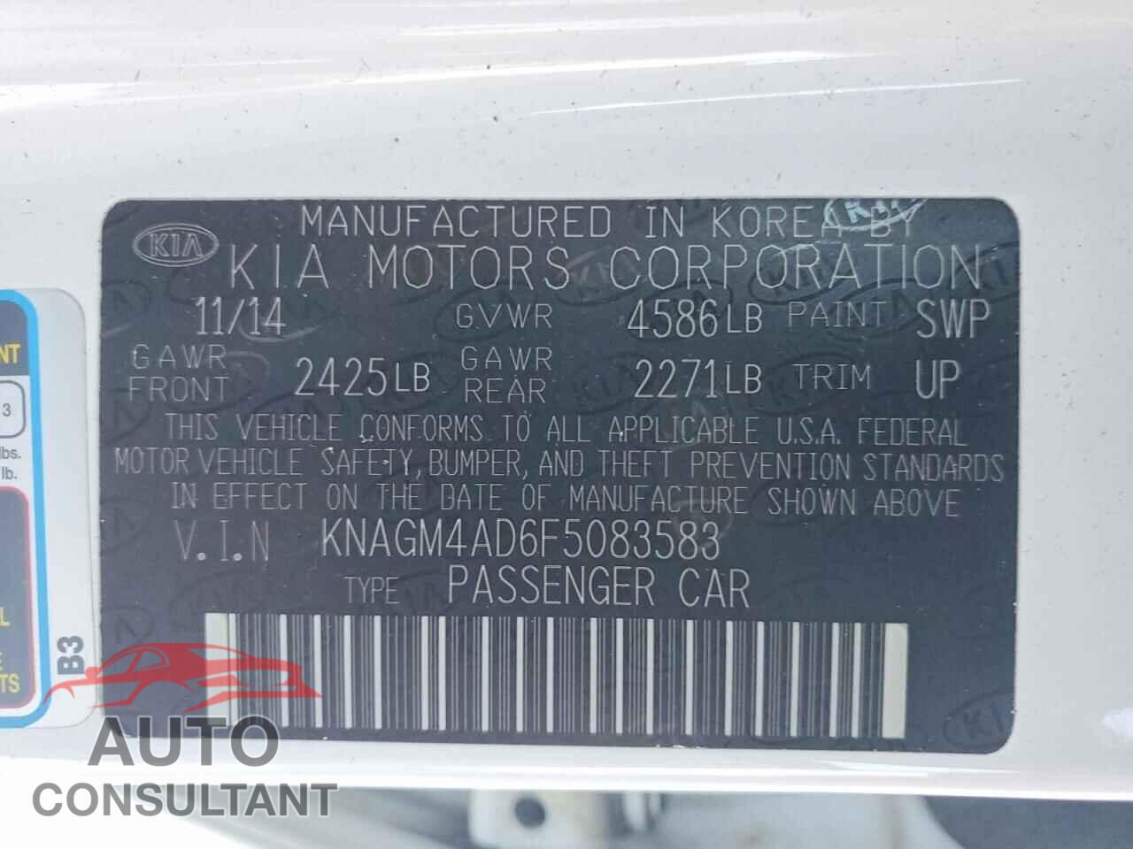 KIA OPTIMA 2015 - KNAGM4AD6F5083583