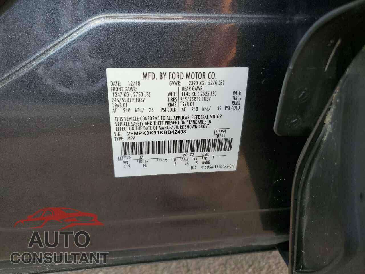 FORD EDGE 2019 - 2FMPK3K91KBB42408