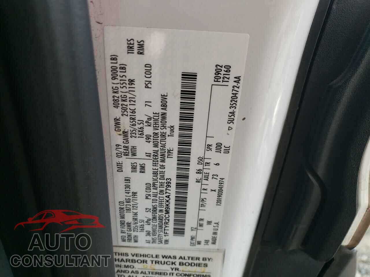 FORD TRANSIT 2019 - 1FTYR2CM9KKA77993