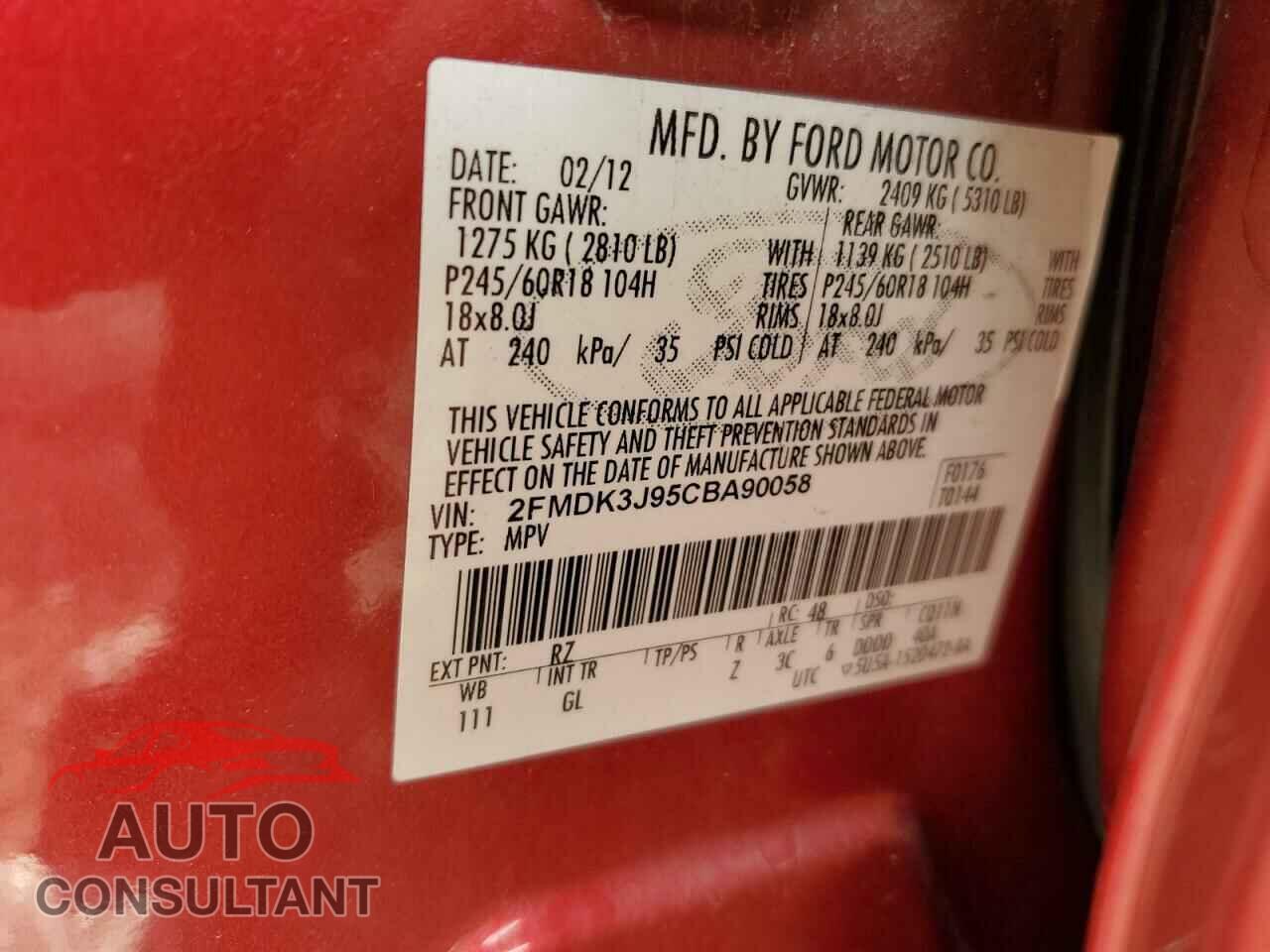 FORD EDGE 2012 - 2FMDK3J95CBA90058