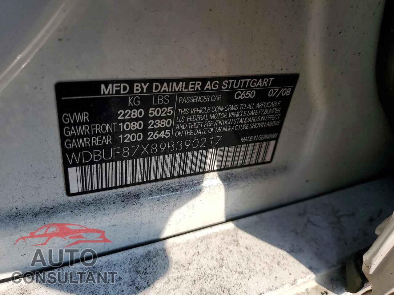 MERCEDES-BENZ E-CLASS 2009 - WDBUF87X89B390217