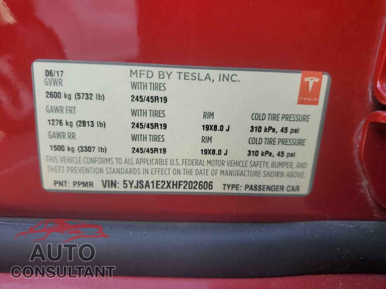 TESLA MODEL S 2017 - 5YJSA1E2XHF202606