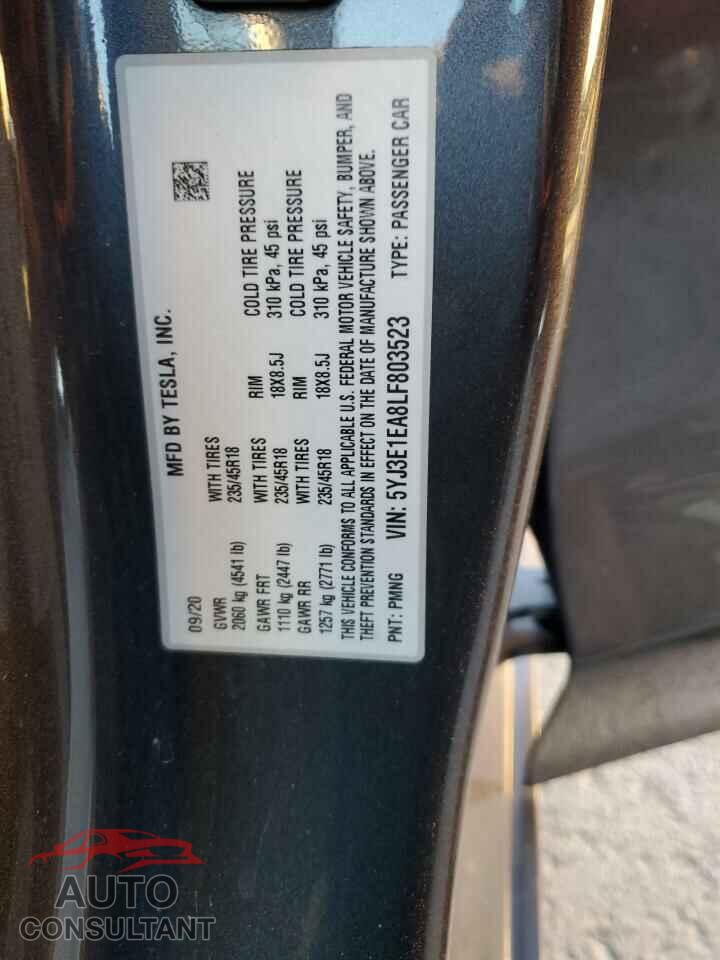 TESLA MODEL 3 2020 - 5YJ3E1EA8LF803523