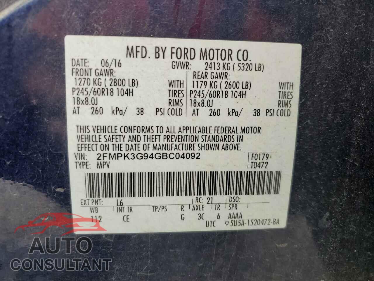 FORD EDGE 2016 - 2FMPK3G94GBC04092