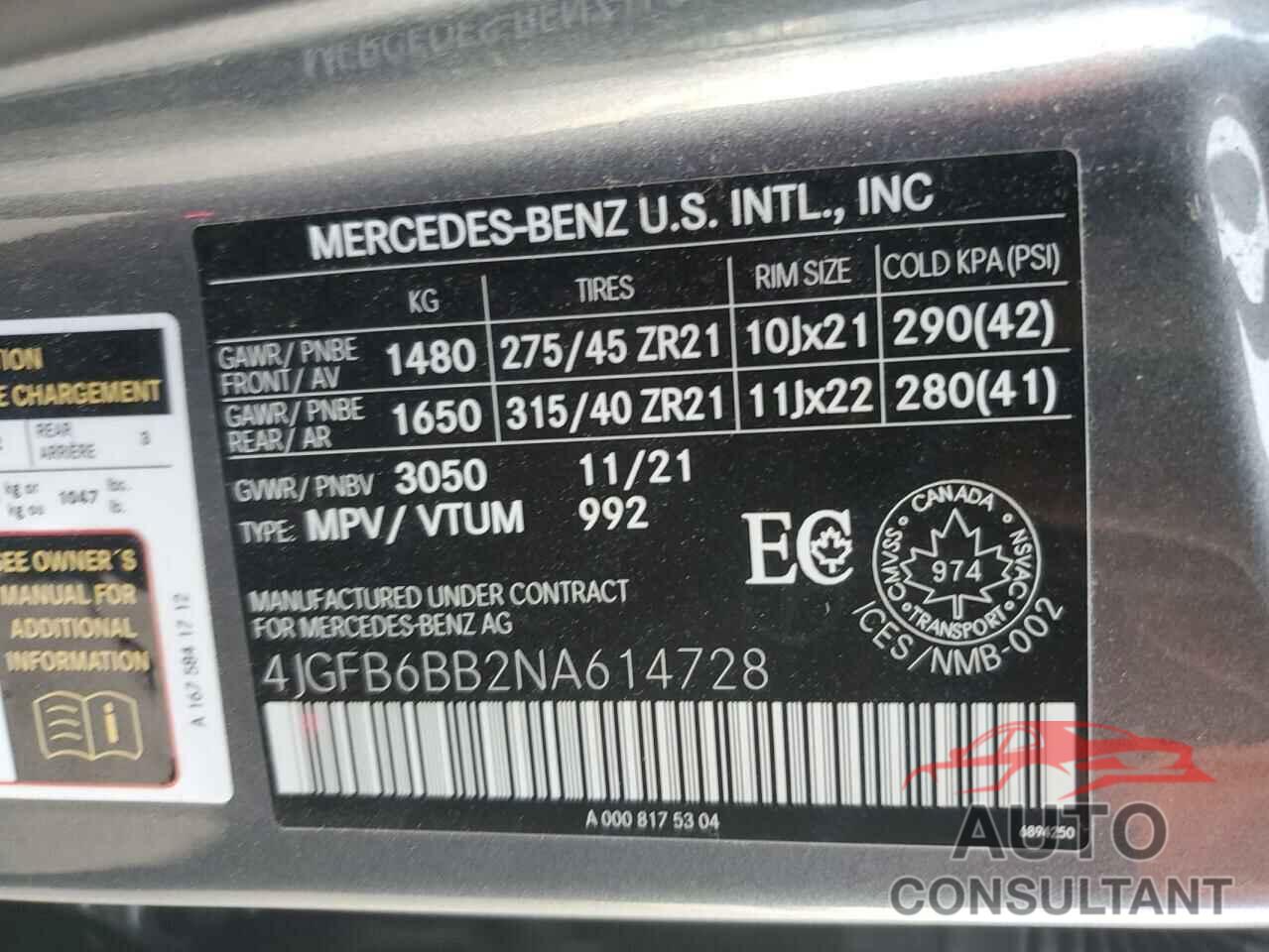 MERCEDES-BENZ GLE-CLASS 2022 - 4JGFB6BB2NA614728