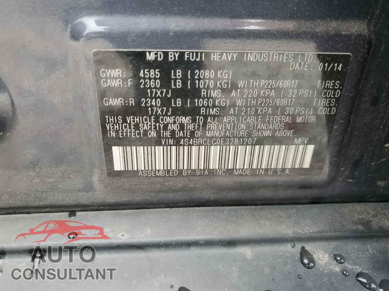 SUBARU OUTBACK 2014 - 4S4BRCLC0E3281207