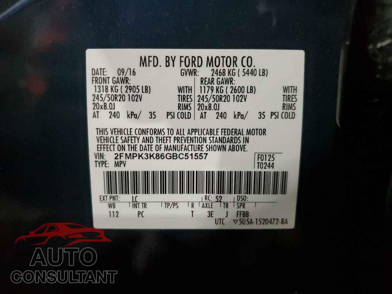 FORD EDGE 2016 - 2FMPK3K86GBC51557