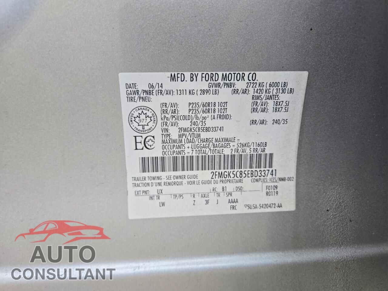 FORD FLEX 2014 - 2FMGK5C85EBD33741