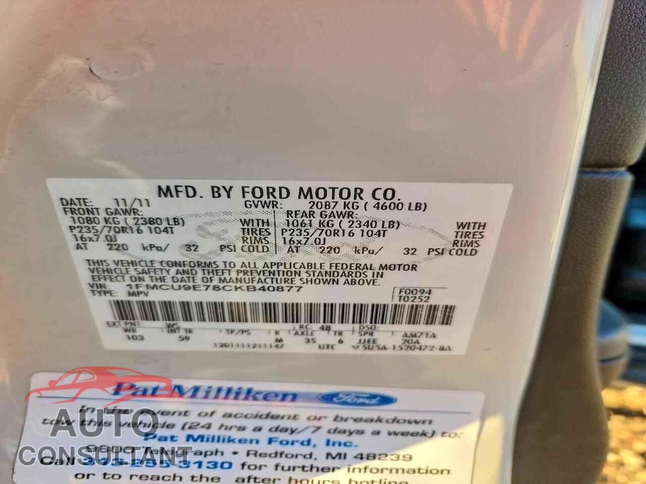 FORD ESCAPE 2012 - 1FMCU9E78CKB40877
