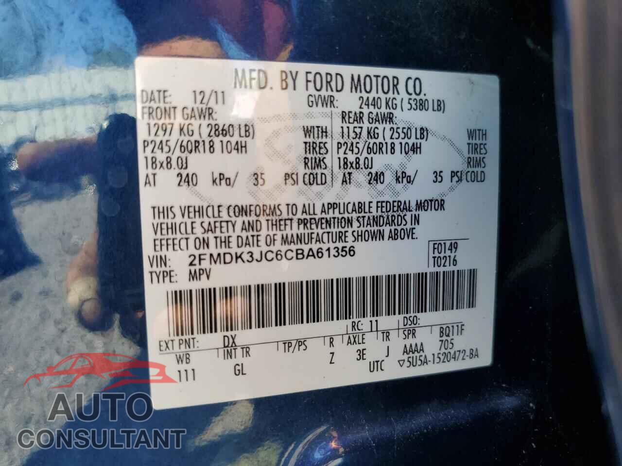 FORD EDGE 2012 - 2FMDK3JC6CBA61356