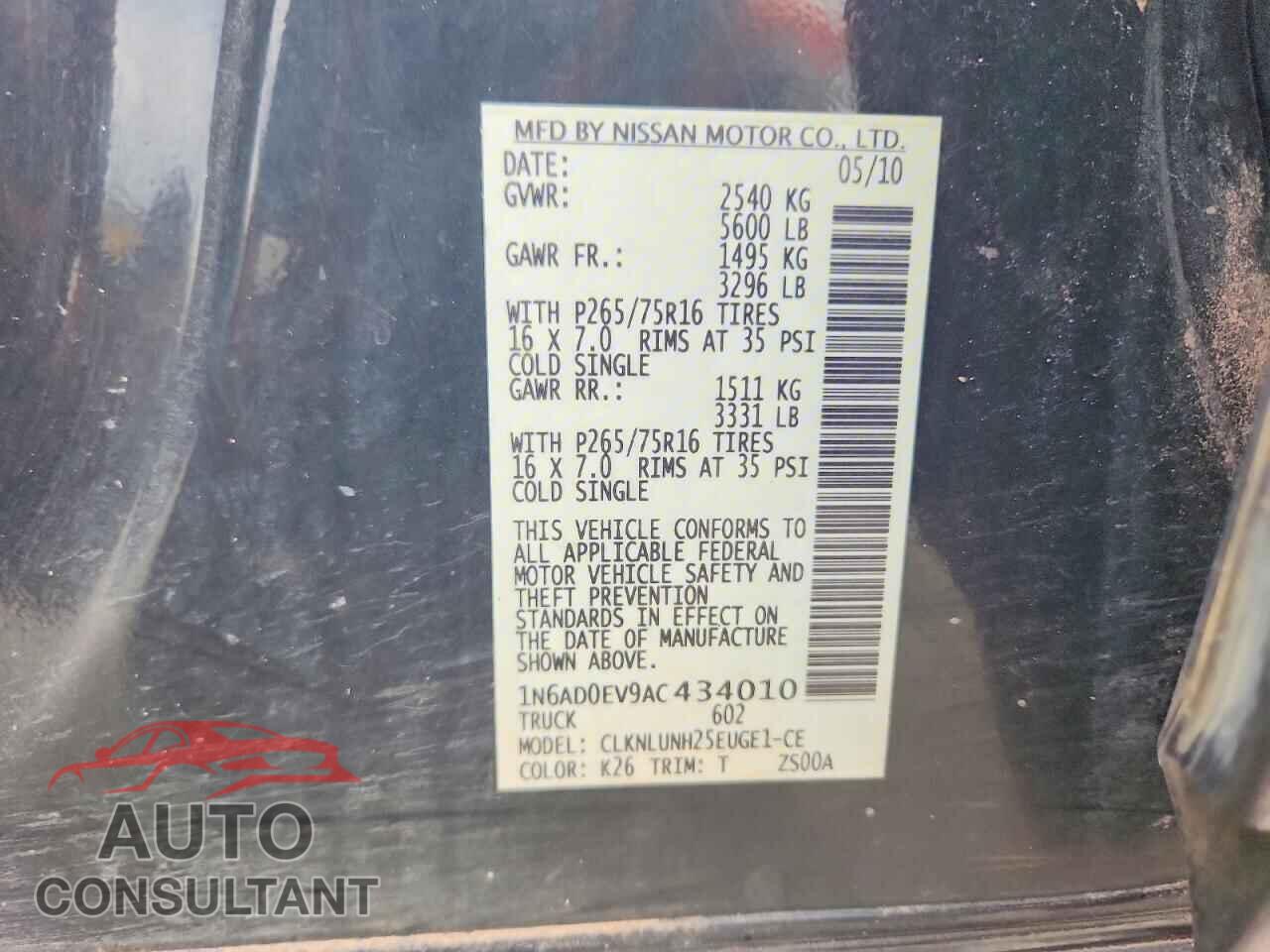 NISSAN FRONTIER 2010 - 1N6AD0EV9AC434010