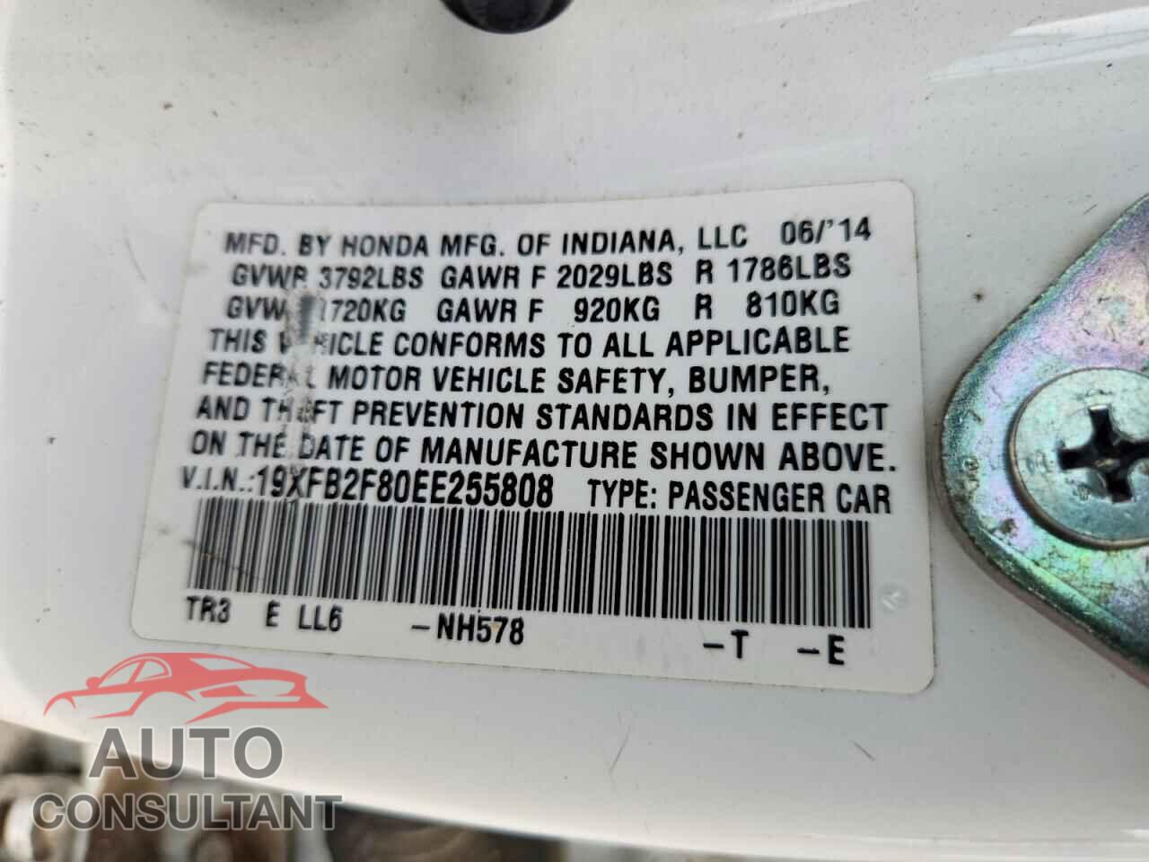 HONDA CIVIC 2014 - 19XFB2F80EE255808