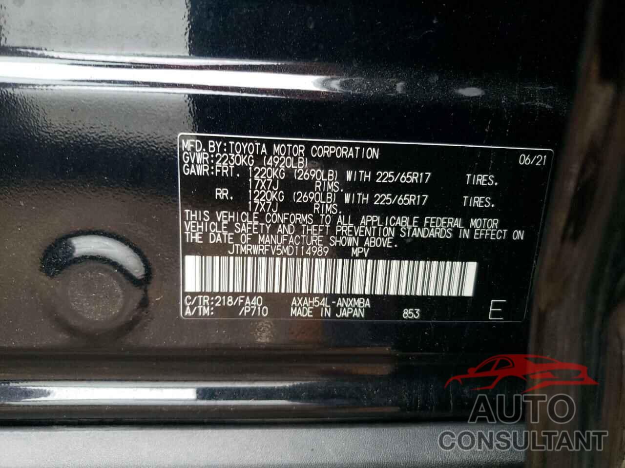 TOYOTA RAV4 2021 - JTMRWRFV5MD114989