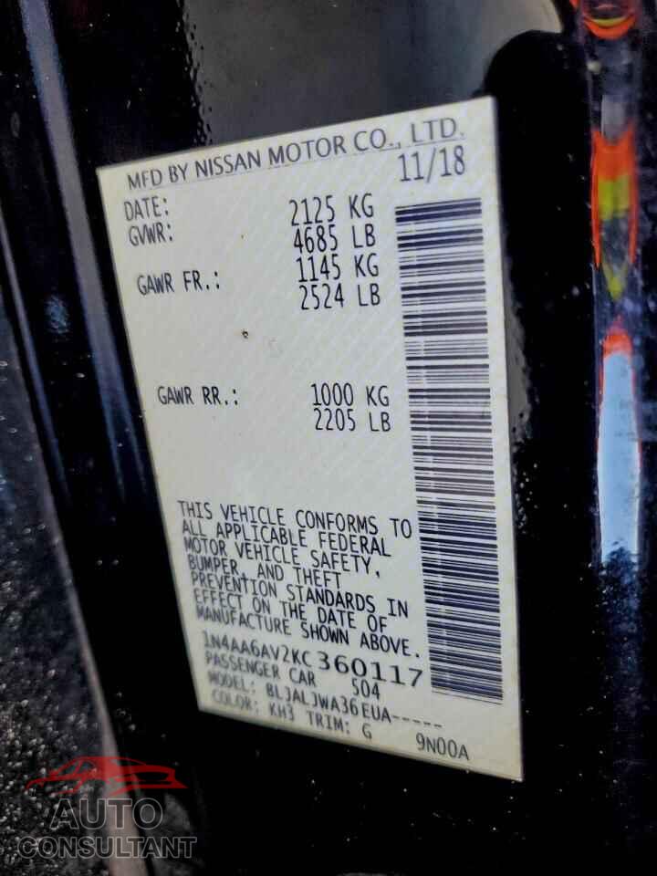 NISSAN MAXIMA 2019 - 1N4AA6AV2KC360117