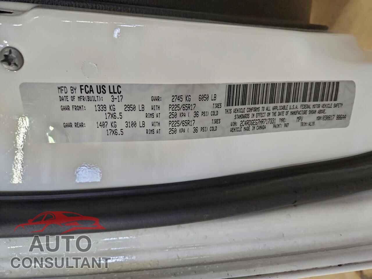 DODGE CARAVAN 2017 - 2C4RDGEG7HR717331
