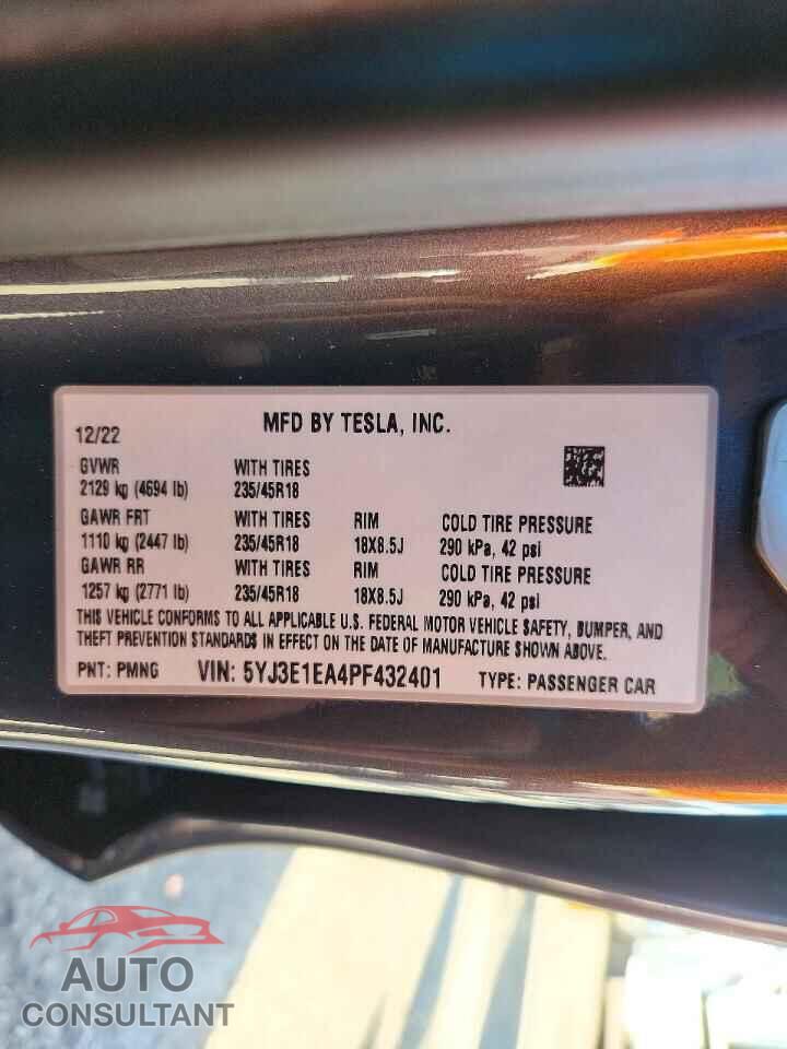 TESLA MODEL 3 2023 - 5YJ3E1EA4PF432401