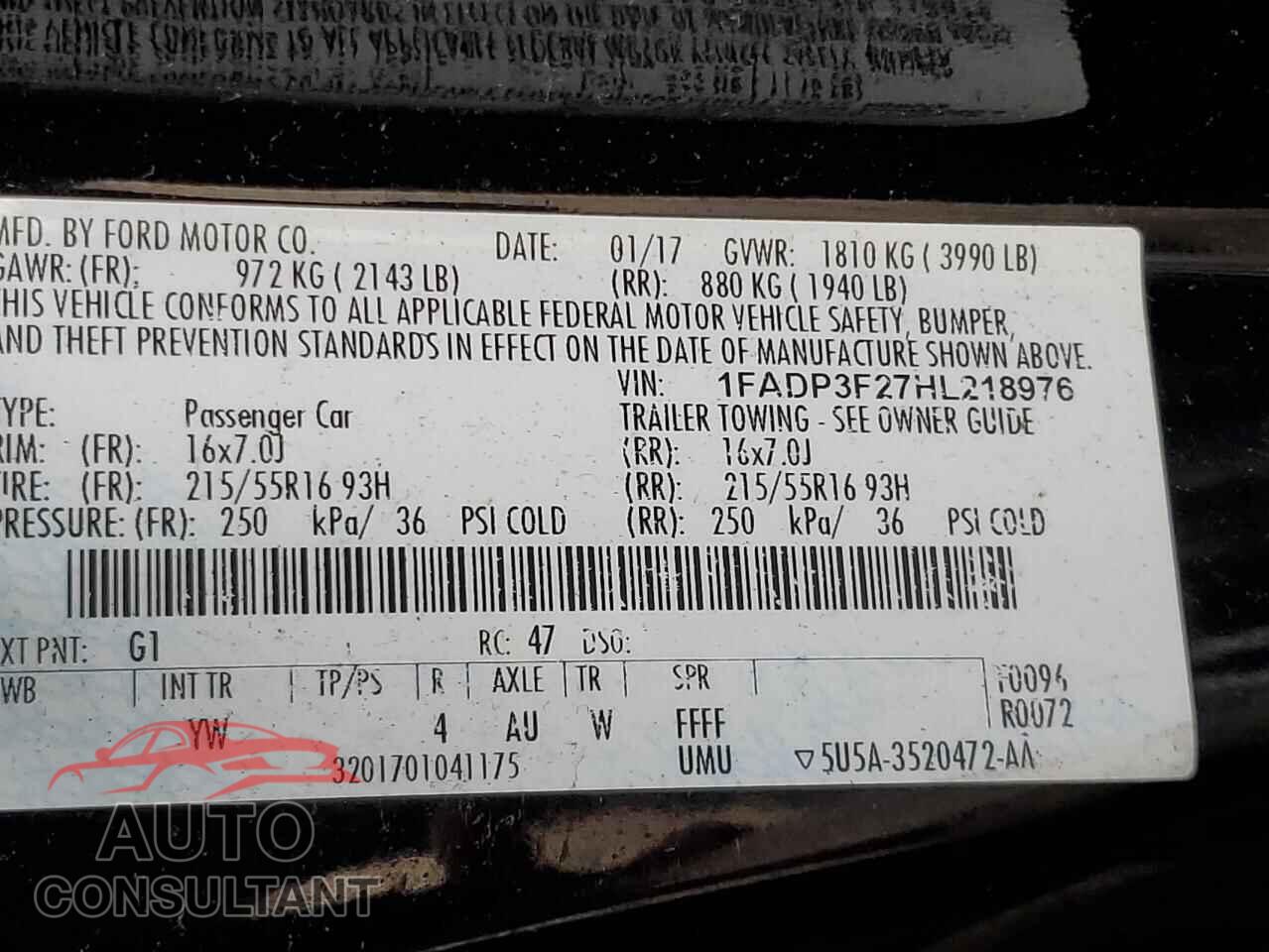 FORD FOCUS 2017 - 1FADP3F27HL218976