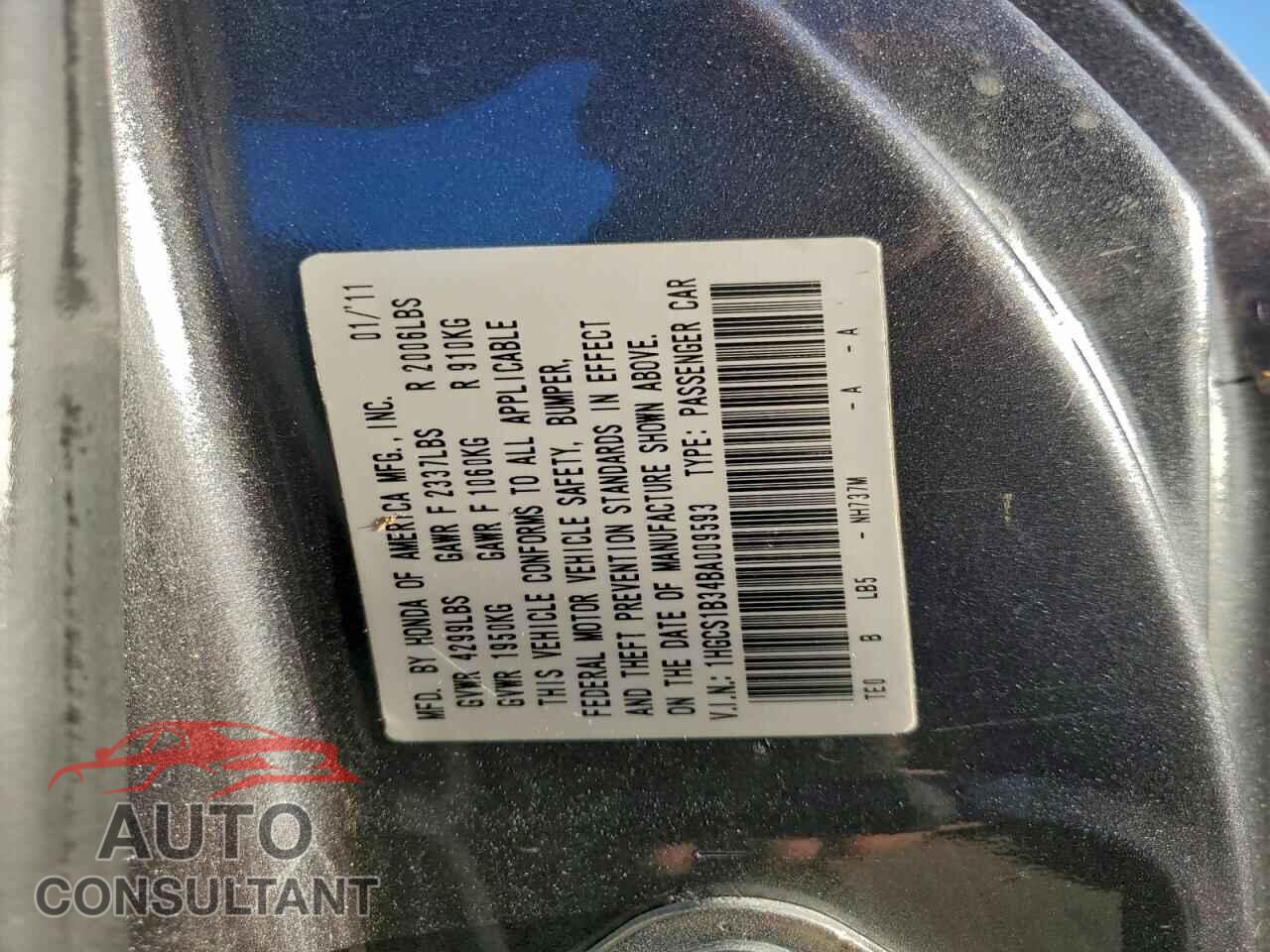 HONDA ACCORD 2011 - 1HGCS1B34BA009593