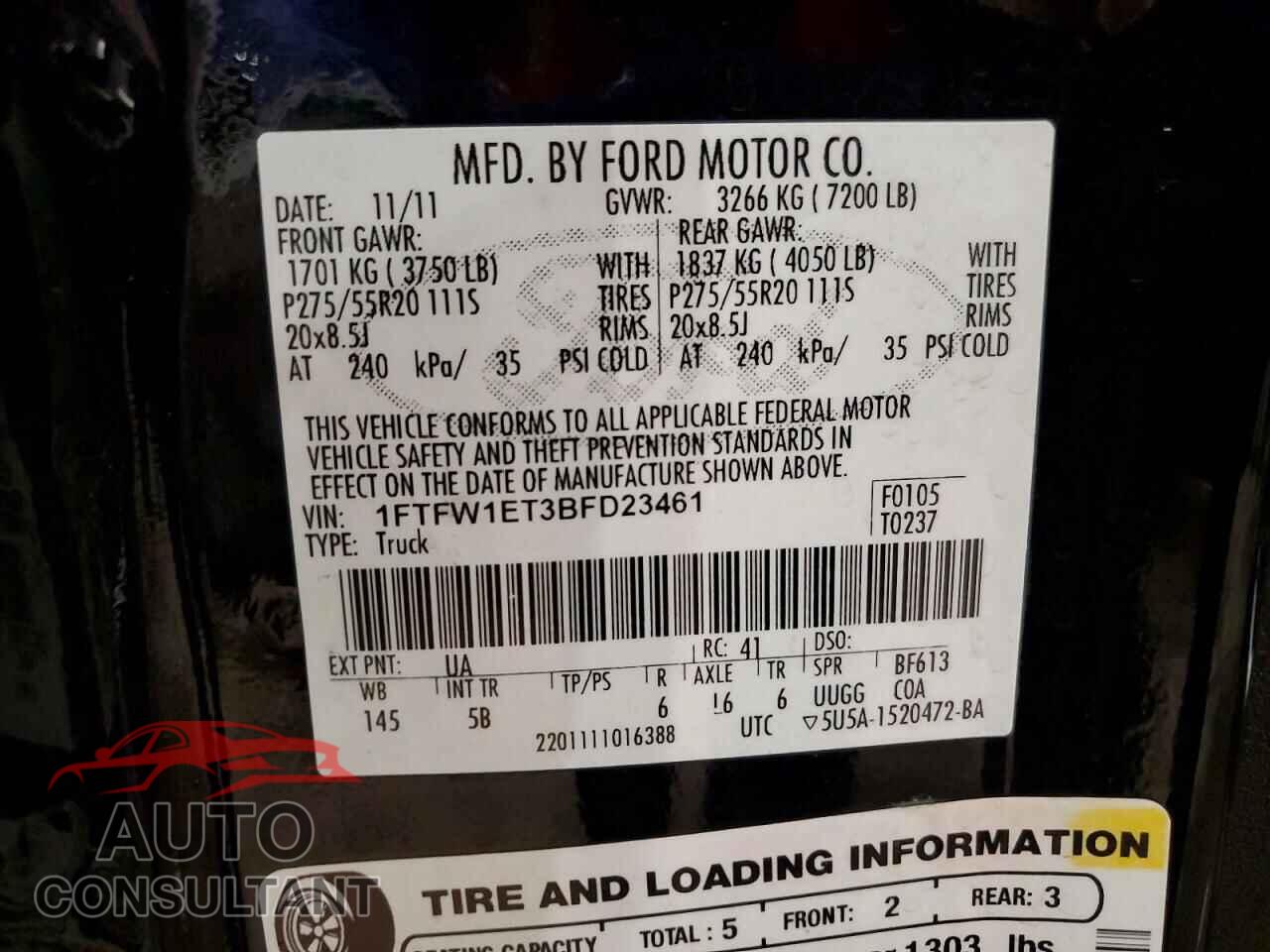 FORD F-150 2011 - 1FTFW1ET3BFD23461