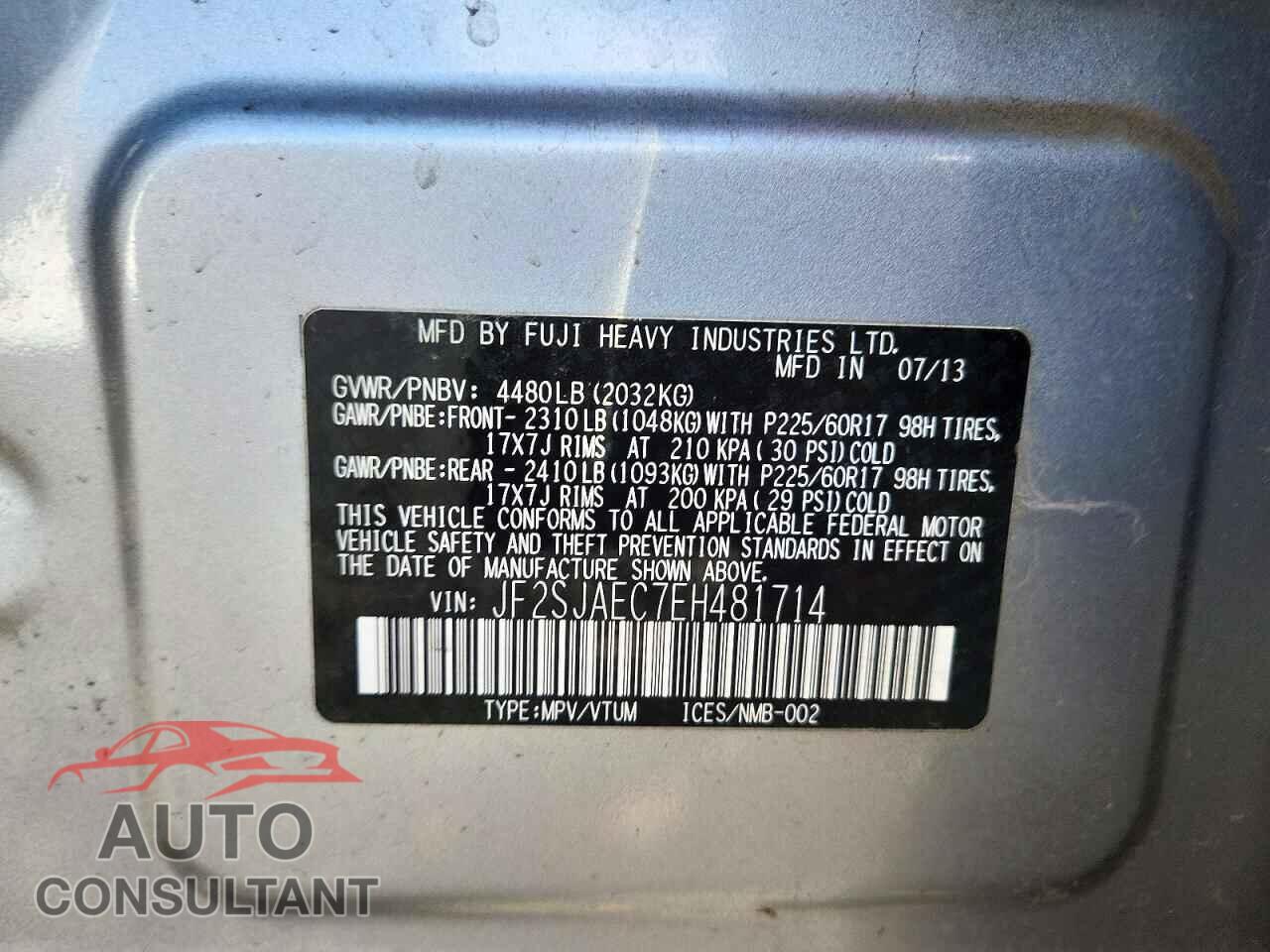 SUBARU FORESTER 2014 - JF2SJAEC7EH481714