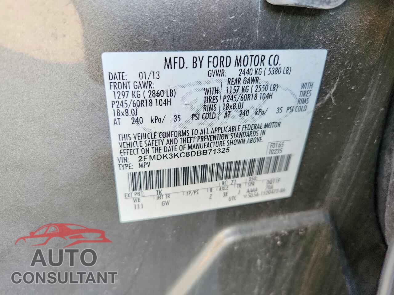 FORD EDGE 2013 - 2FMDK3KC8DBB71325