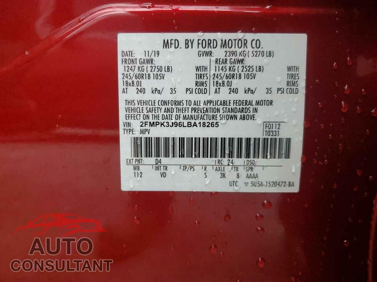 FORD EDGE 2020 - 2FMPK3J96LBA18265