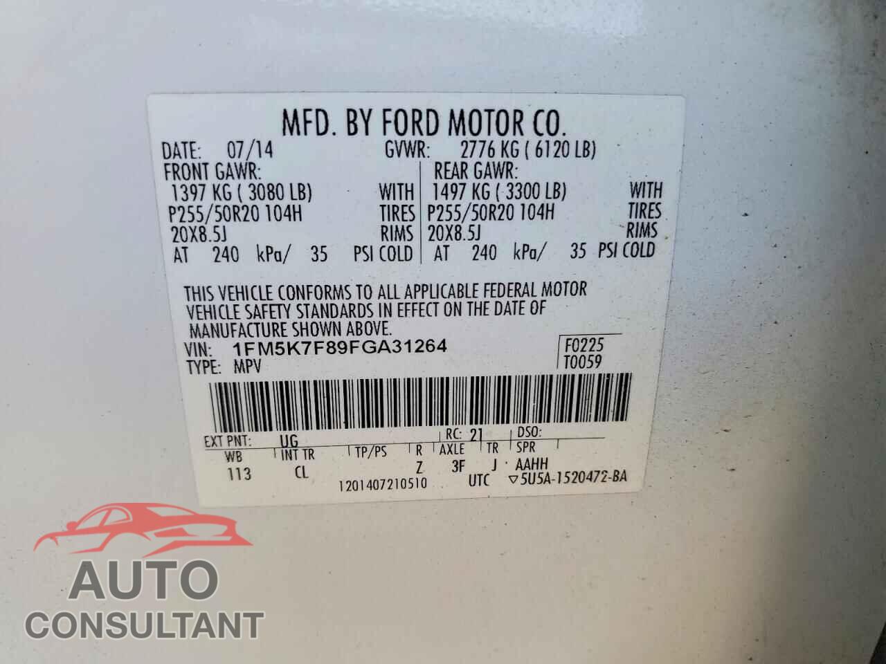 FORD EXPLORER 2015 - 1FM5K7F89FGA31264