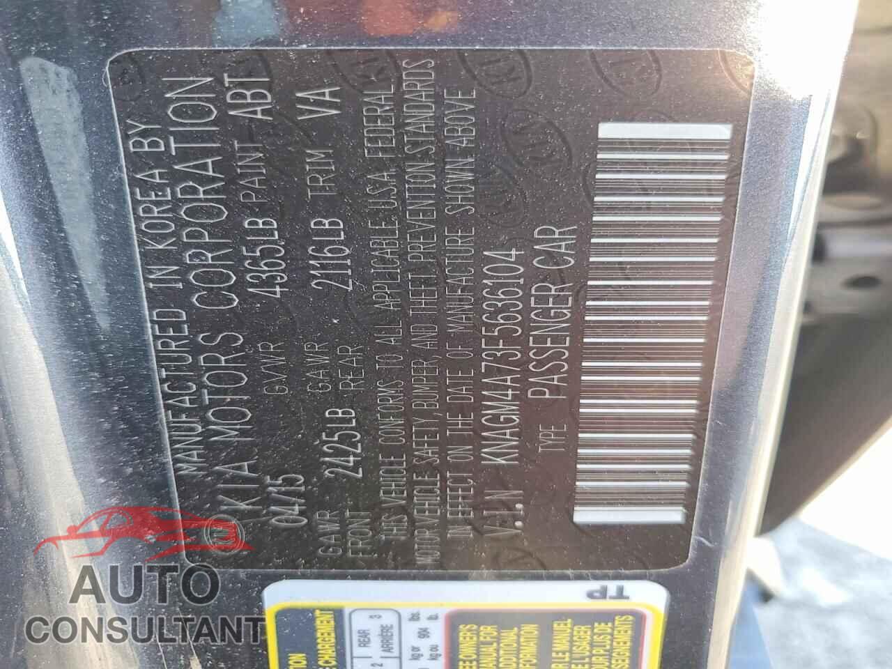 KIA OPTIMA 2015 - KNAGM4A73F5636104