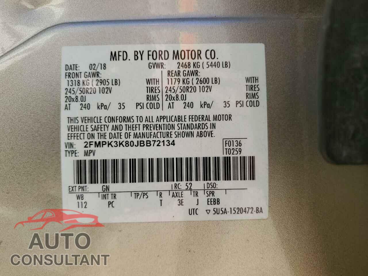 FORD EDGE 2018 - 2FMPK3K80JBB72134