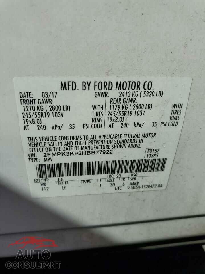 FORD EDGE 2017 - 2FMPK3K92HBB77922