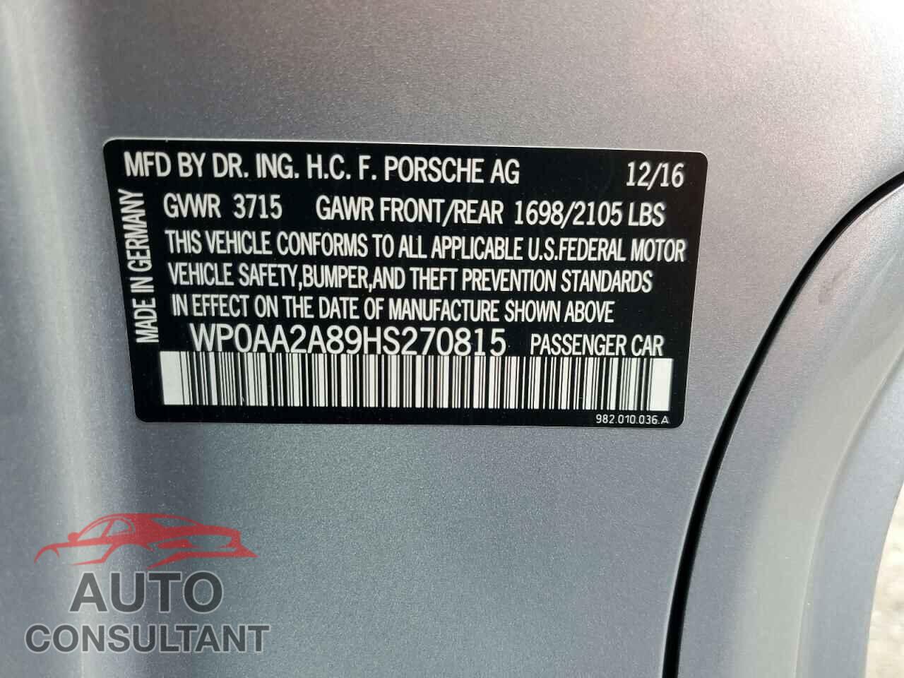 PORSCHE CAYMAN 2017 - WP0AA2A89HS270815