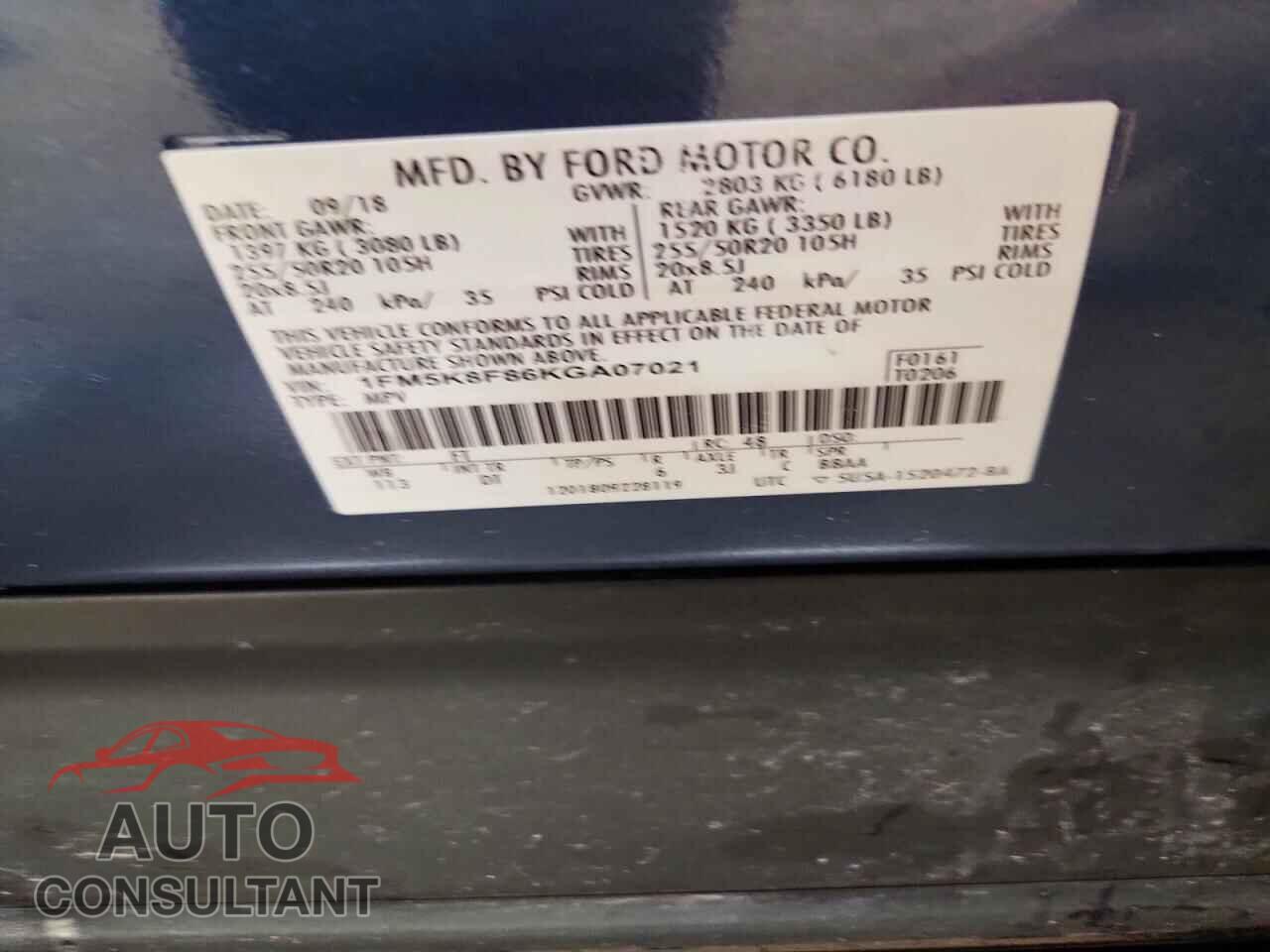 FORD EXPLORER 2019 - 1FM5K8F86KGA07021