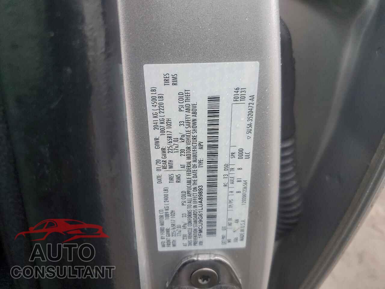 FORD ESCAPE 2020 - 1FMCU9G61LUA89893