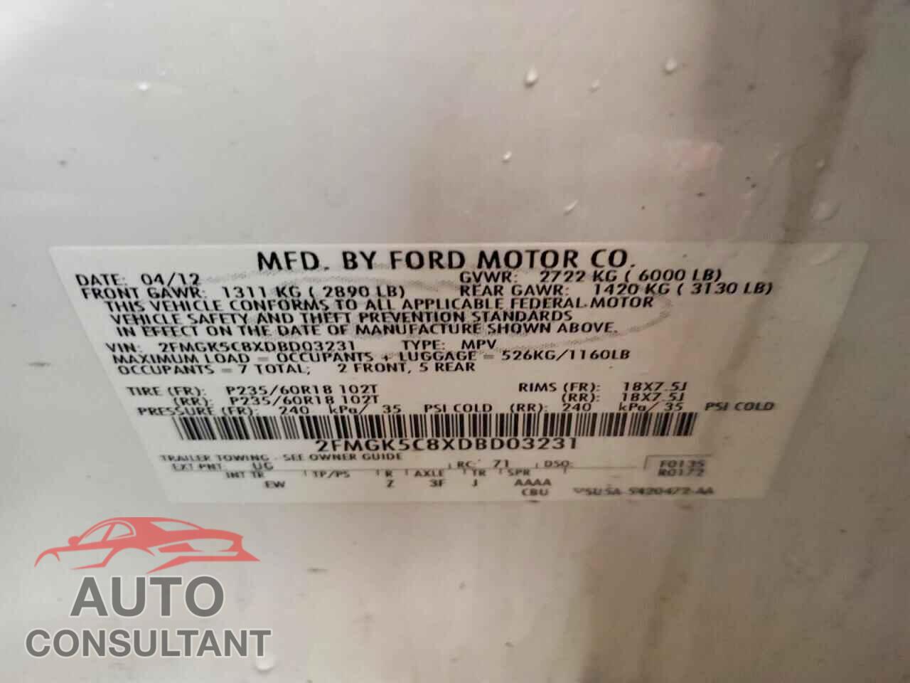 FORD FLEX 2013 - 2FMGK5C8XDBD03231