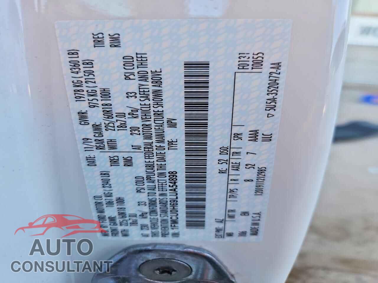 FORD ESCAPE 2020 - 1FMCU0H69LUA54898
