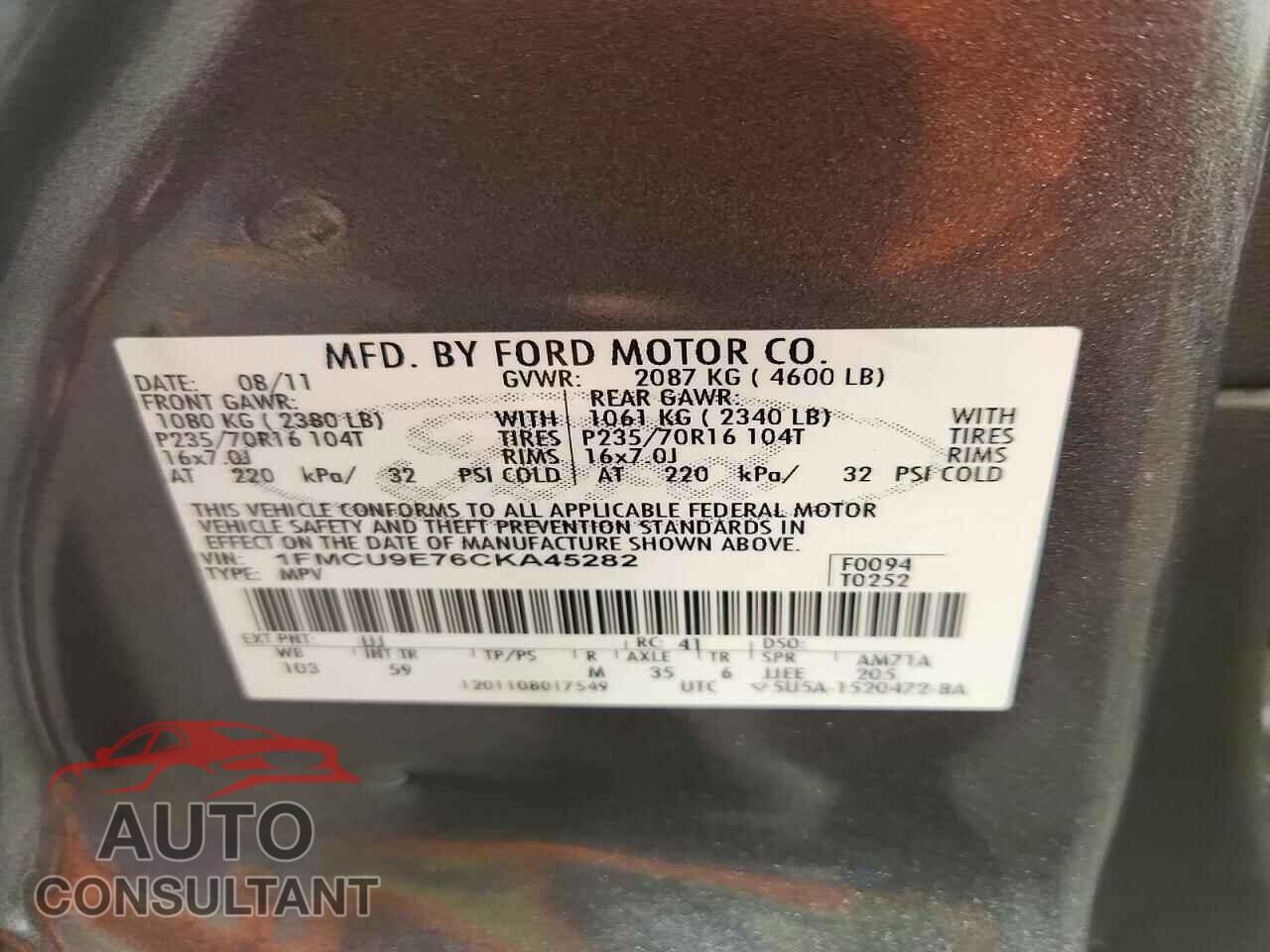 FORD ESCAPE 2012 - 1FMCU9E76CKA45282