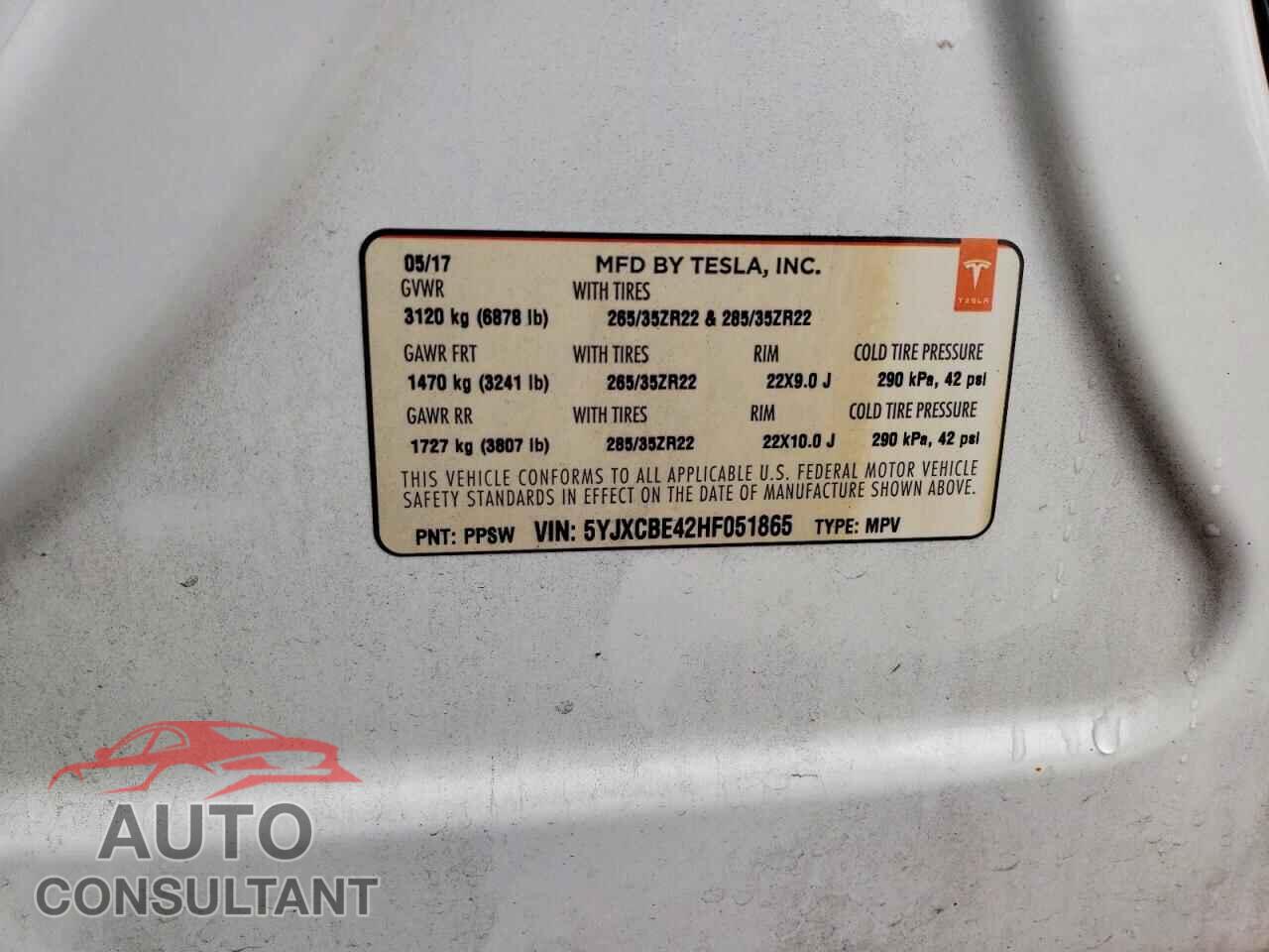 TESLA MODEL X 2017 - 5YJXCBE42HF051865