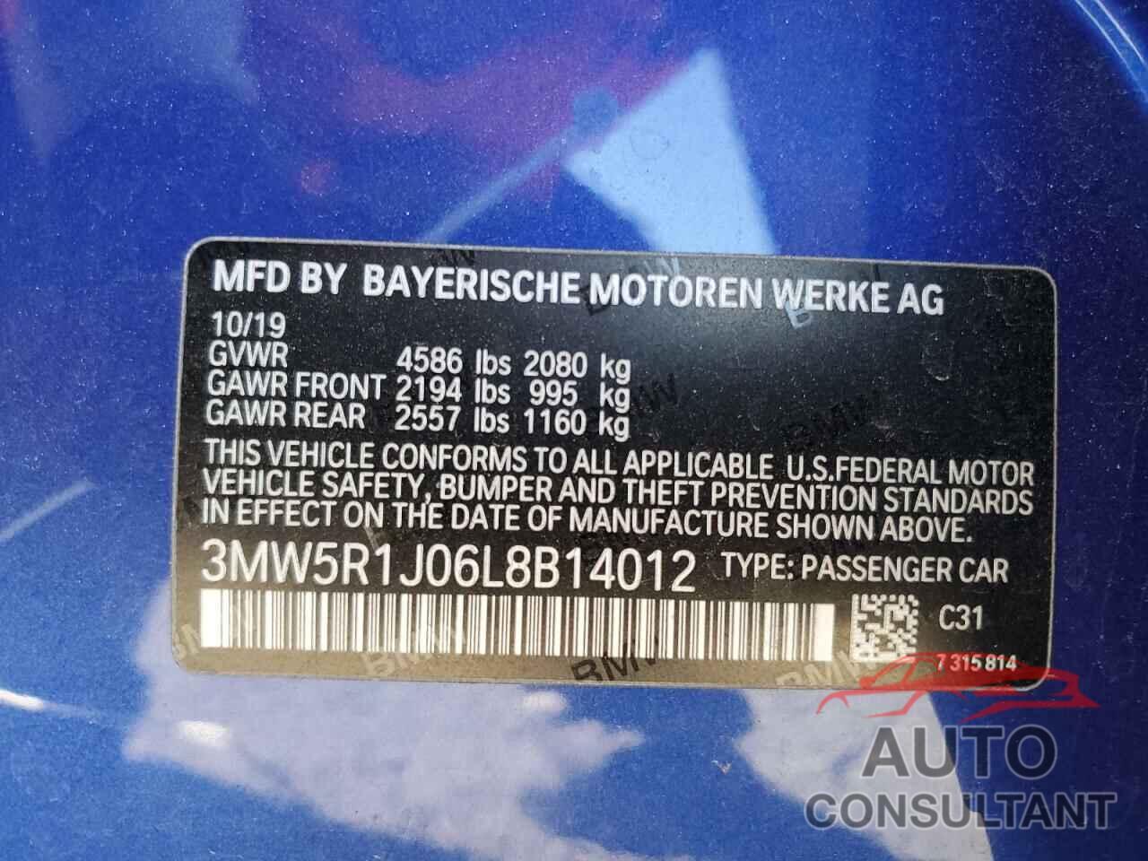 BMW 3 SERIES 2020 - 3MW5R1J06L8B14012