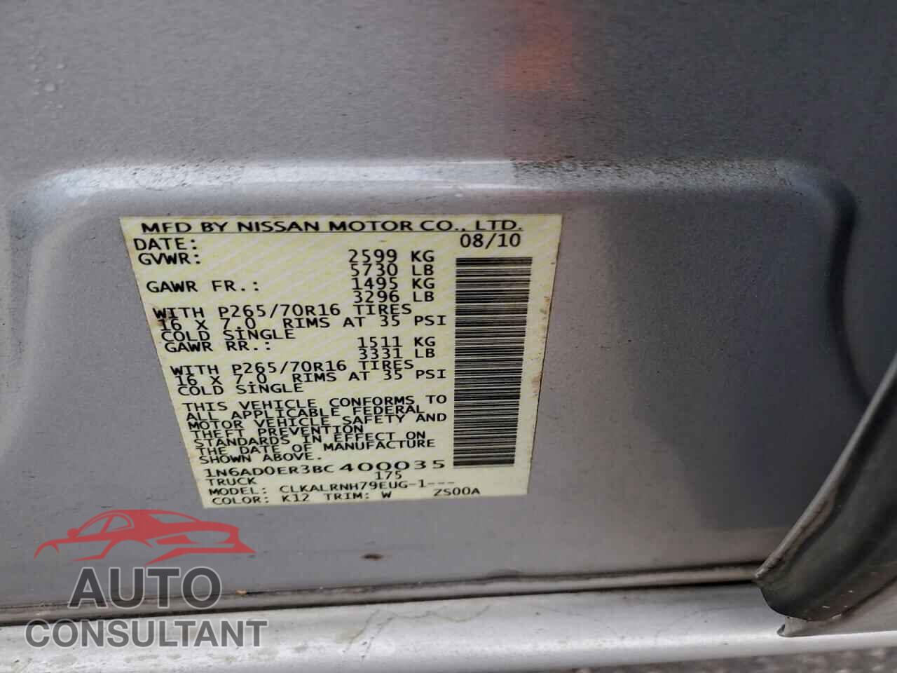 NISSAN FRONTIER 2011 - 1N6AD0ER3BC400035