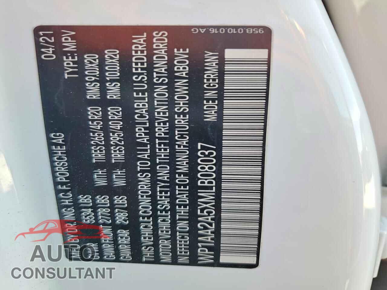PORSCHE MACAN 2021 - WP1AA2A5XMLB08037