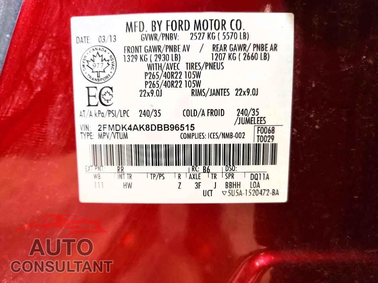 FORD EDGE 2013 - 2FMDK4AK8DBB96515