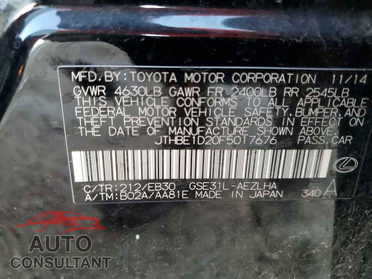 LEXUS IS 2015 - JTHBE1D20F5017676